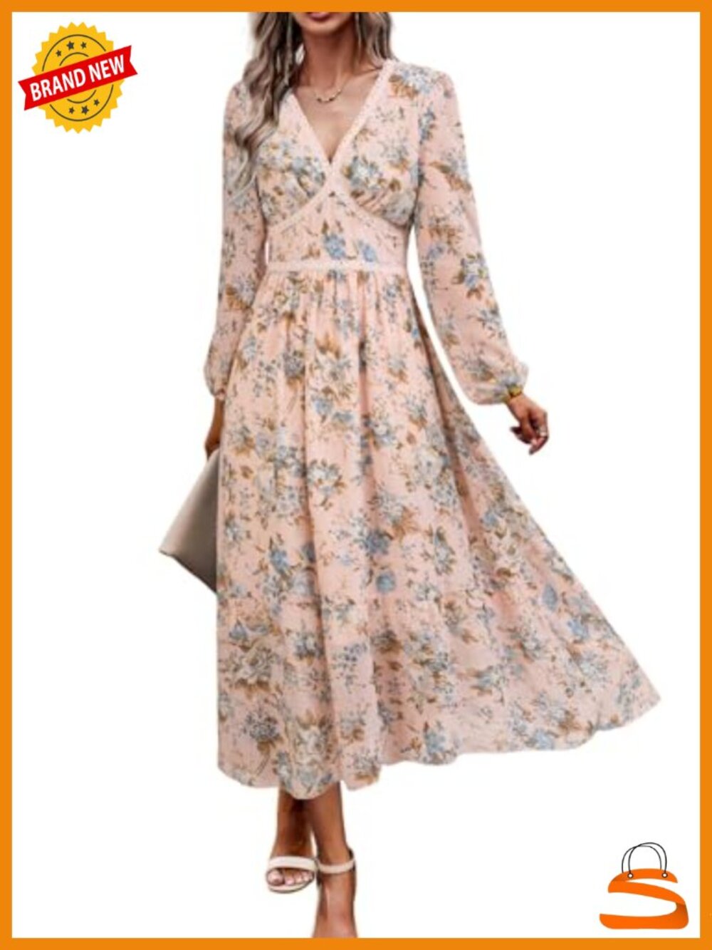 Women's Wrap Maxi Dress Floral V Neck Long Sleeve Chiffon